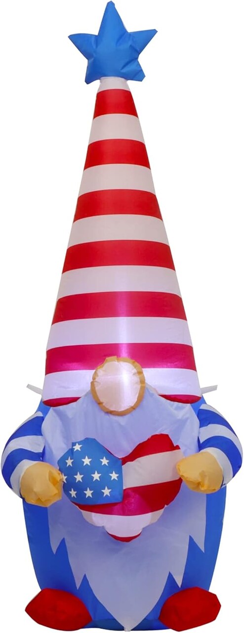 4FT Patriotic Gnome Inflatable – Outdoor Uncle Sam Tomte Elf with Top Hat – LED Lighted Blow Up Decor for 4th of July, Memorial Day & USA 250th Anniversary